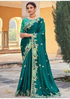 Royal Rama & Blue   Silk With Heavy Embroidery Saree